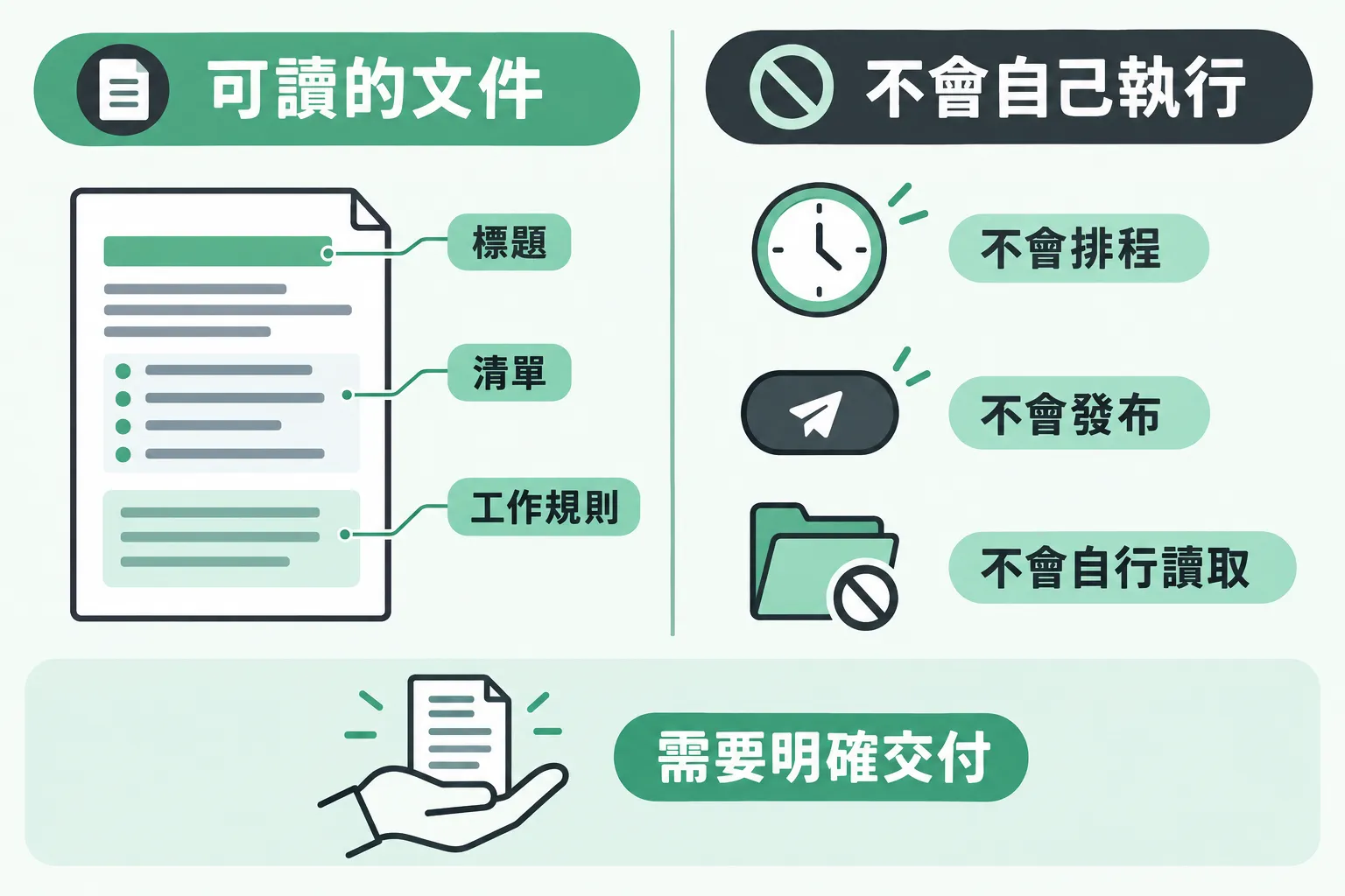它是可讀的文件，但不會自己排程、發布或讀取